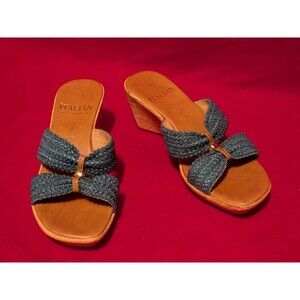 Italian Shoemakers Slip On Wedge Sandals Women's Size 7M Navy Blue Preowned